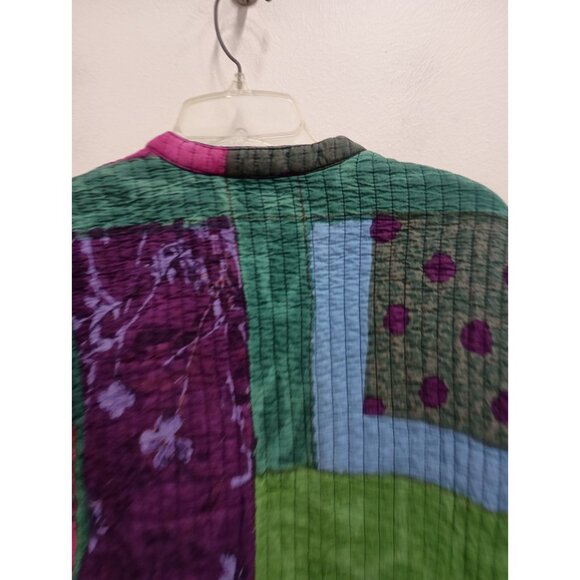 VTG 90s Phoal Womens Quilted Jacket Large Patchwork Hippie BOHO Tie Dye Colorful - Picture 7 of 7